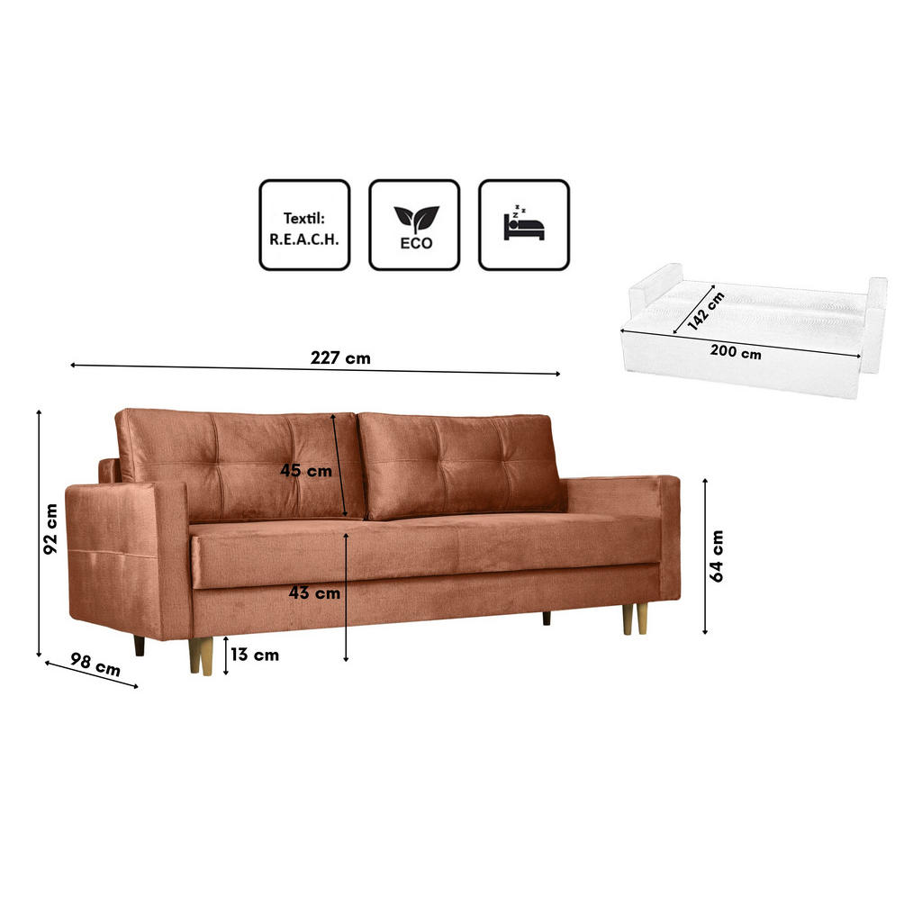Thumbnail - Kaiser Möbel Schlafosofa, Koralle, Textil, einzeln stellbar,Rechteckig, 227x92x98 cm, Wohnzimmer, Sofas & Couches, Schla...