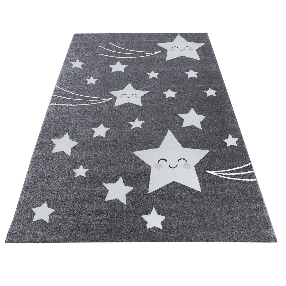 TEPPICH Kinder Sterne Polypropylen saugroboter Kurzflor Kinderzimmer Grau Läufer 80x150 - Grau, Textil (80/150cm) - KADIMA DESIGN