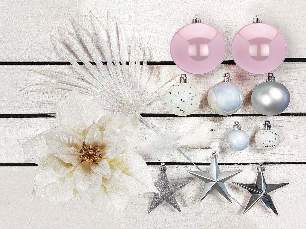 WEIHNACHTSBAUMSCHMUCK-SET POLAR PINK II, 222-teilig, für Weihnachtsbäume 300–600 cm - Rot/Silberfarben, Glas/Kunststoff (60/50/80cm) - LAALU