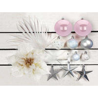 WEIHNACHTSBAUMSCHMUCK-SET POLAR PINK II, 222-teilig, für Weihnachtsbäume 300–600 cm - Rot/Silberfarben, Glas/Kunststoff (60/50/80cm) - LAALU