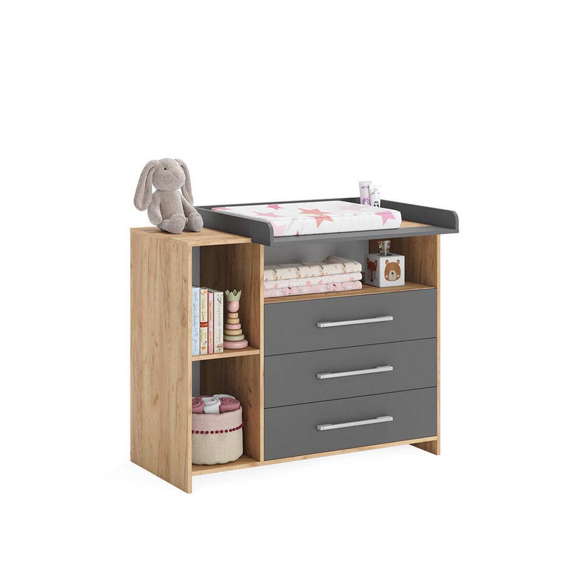 WICKELKOMMODE Oskar Anthrazit/Sonoma 113 x 100 cm - Anthrazit/Sonoma Eiche, Holzwerkstoff (113/100/53cm) - Vicco