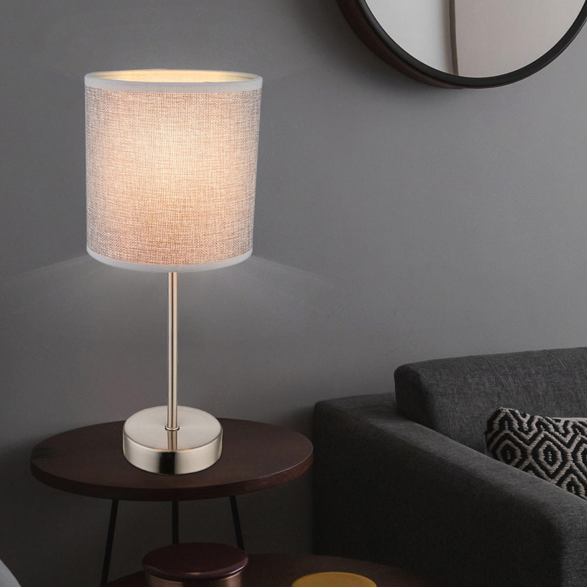 TISCHLEUCHTE PACO Textil Grau Silber - Grau, Metall (15/15/35cm)