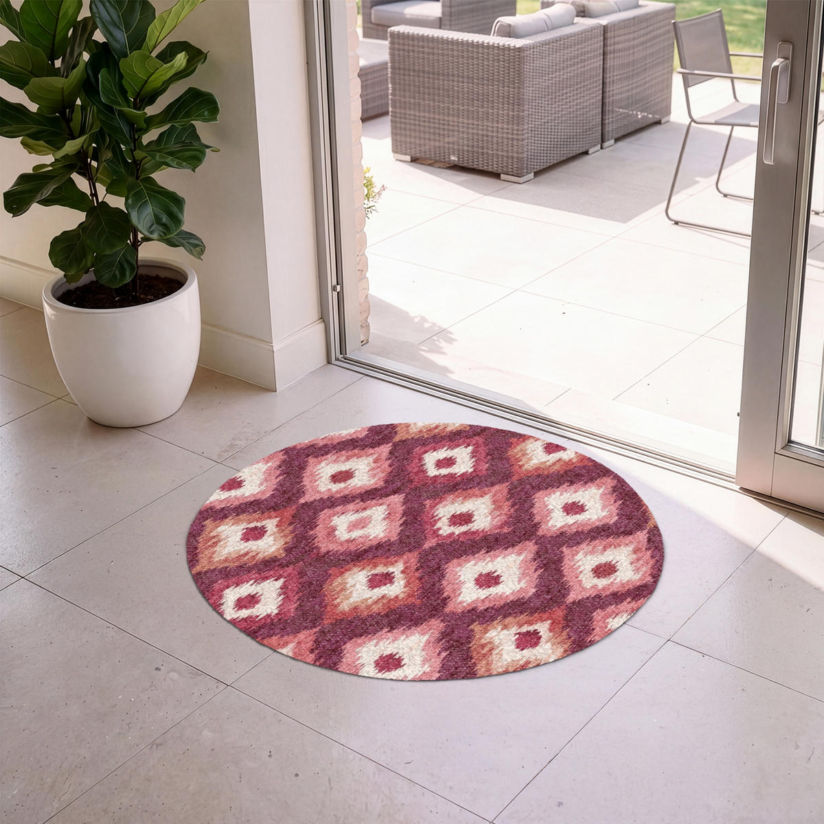 ROHOŽKA Diamantové tvary - Růžová - Vzor - Textura 90x90 cm - bobulová, textil/umělá hmota (90/0.4cm) - MuchoWow