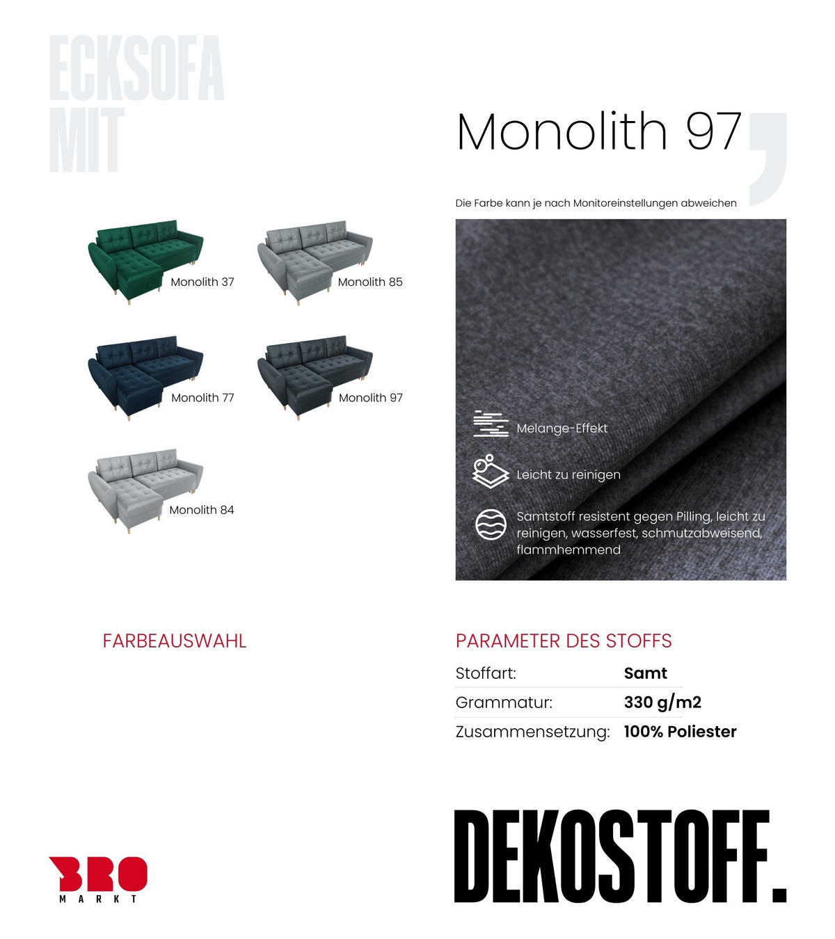 ECKSOFA Henry mit Schlaffunktion Graphit Samtstoff - Graphitfarben, Textil (232/141cm) - Bromarkt