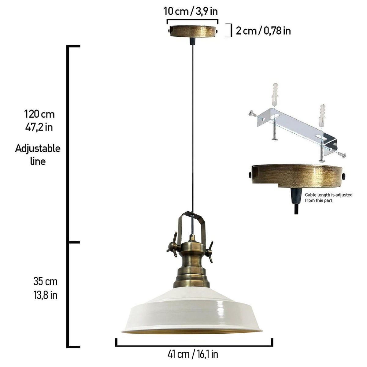 HÄNGELAMPE Industrial Asletl 41/35 cm - Weiß, Metall (35/41/35cm) - Bamyum
