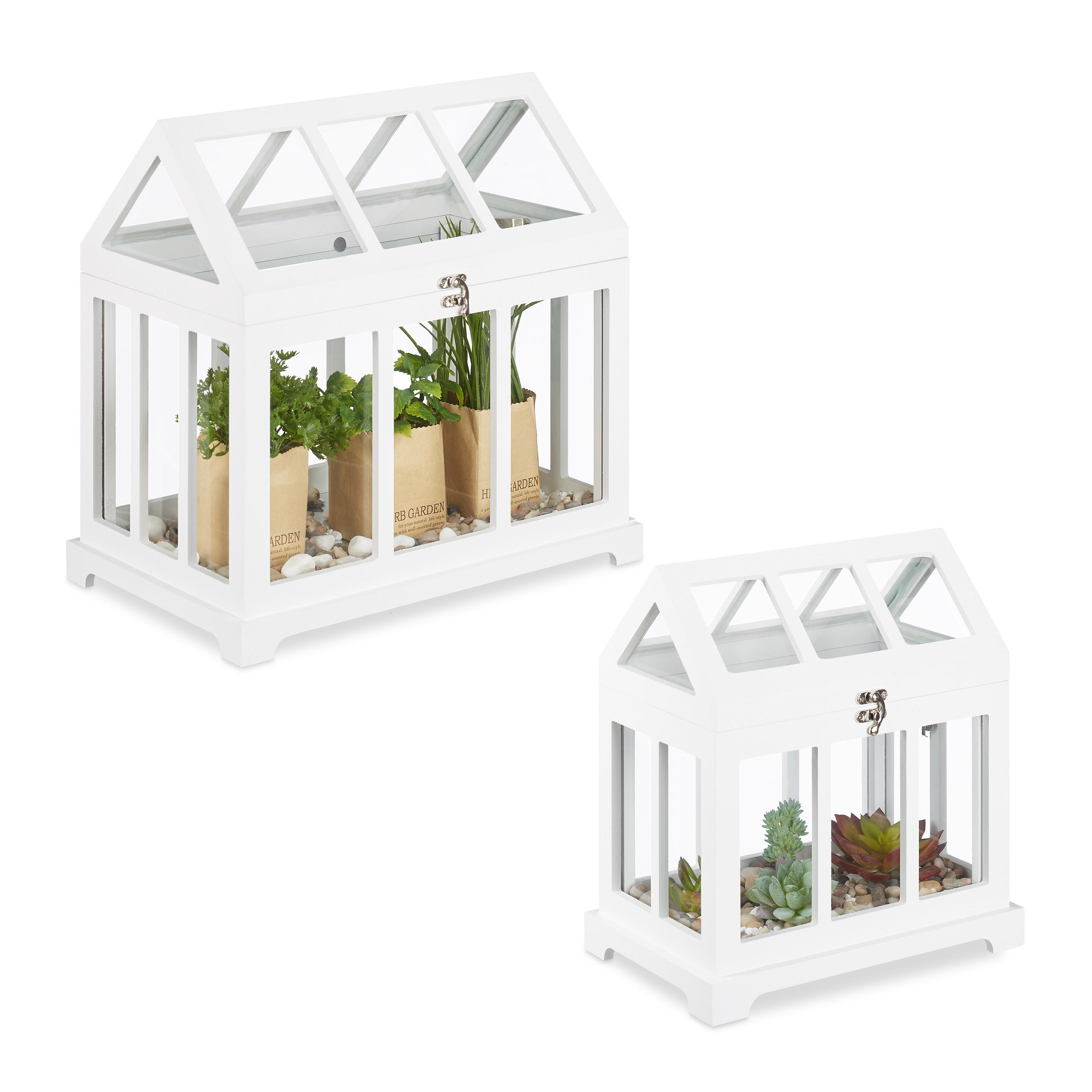 Relaxdays MINISKLENÍK Bílý 2-dílný set sklo výklopná střecha 37x37,5x24 cm