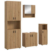 BADMÖBEL-SET Eiche Artisan 4-teilig 180 cm, Badkombination mit viel Stauraum - Schwarz/Eiche Artisan, Glas/Holzwerkstoff (180/192/30cm) - Inn.Furn