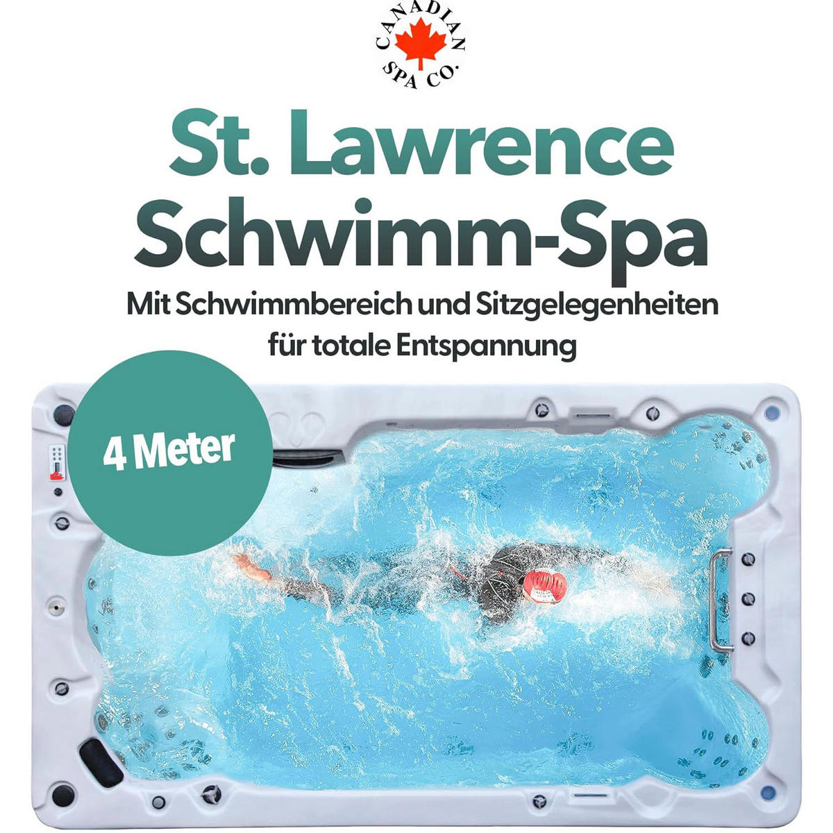 WHIRLPOOL St. Lawrence 4m langes Swim Spa - Weiß Hochglanz, Kunststoff (228/137/390cm) - Canadian Spa Company