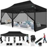 FALTPAVILLON 3x6 m mit Netzseitenwänden Schwarz - Schwarz, Textil (300/355/600cm)