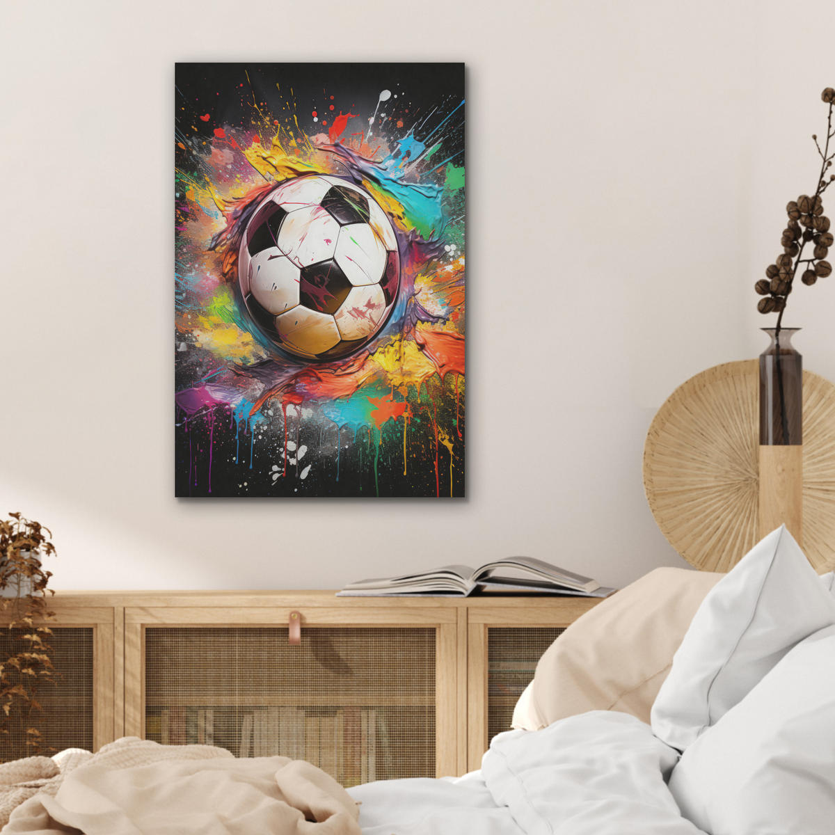 AKUSTIKBILD Fußball - Farbe - Farben - Schwarz - Weiß Kunstdruck Schlafzimmer 50x70 cm - Weiß, Kunststoff (50/70/0.9cm) - MuchoWow