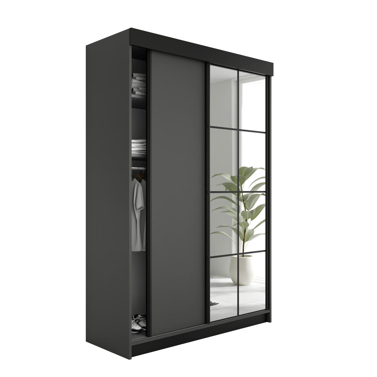 SCHIEBETÜRENSCHRANK LAMARO -138x205x59- Graphit - Graphitfarben, Holzwerkstoff (138/205/59cm) - Kier Furniture