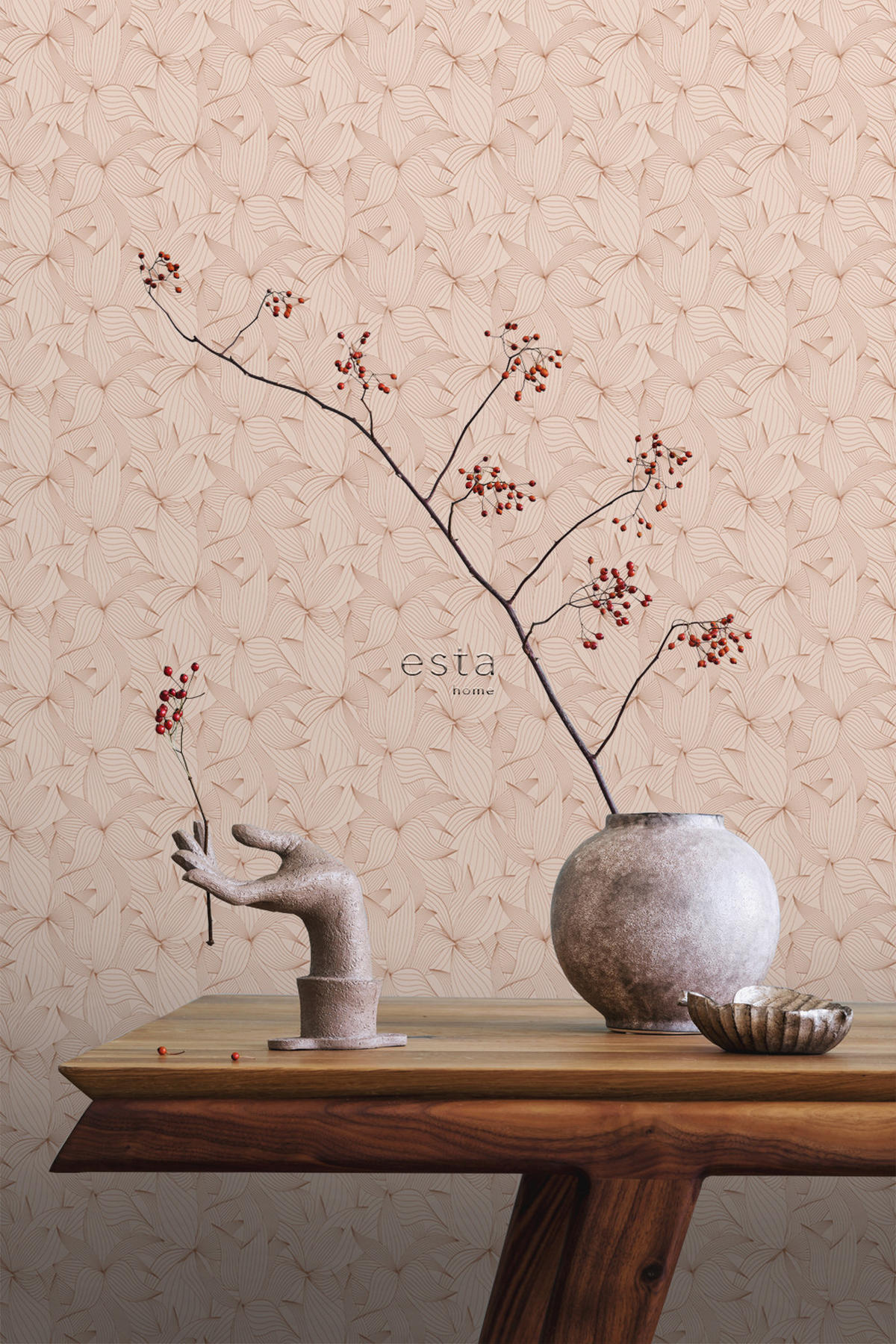 TAPETE gezeichnete Blätter 50 x 900 cm - Pink, Papier (50/900cm) - ESTAhome