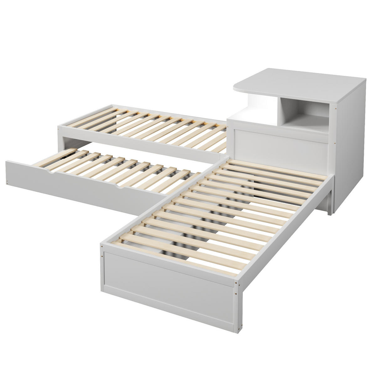 EINZELBETT aus MDF und Kiefer 90x200 cm Weiß mit Ausziehbett, Stauraum und LED-Nachtlicht - Weiß, Holz (90/200cm) - IVMEU