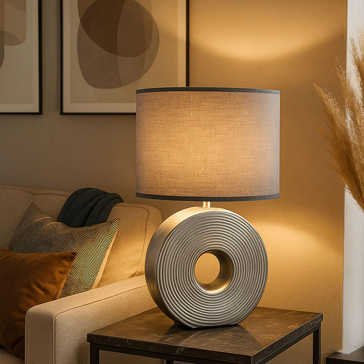 LED TISCHLEUCHTE Keramik Silber Anthrazit - Silberfarben, Textil (23/13/38cm)