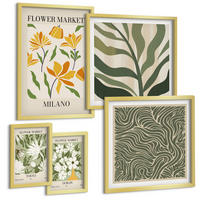 BILDER SET 5er Set - 50x50 cm & 20x30 cm & 40x60 cm Goldrahmen - Pflanzenmuster, Boho-Dekorationen - Goldfarben, Kunststoff (40/60cm) - TULUP