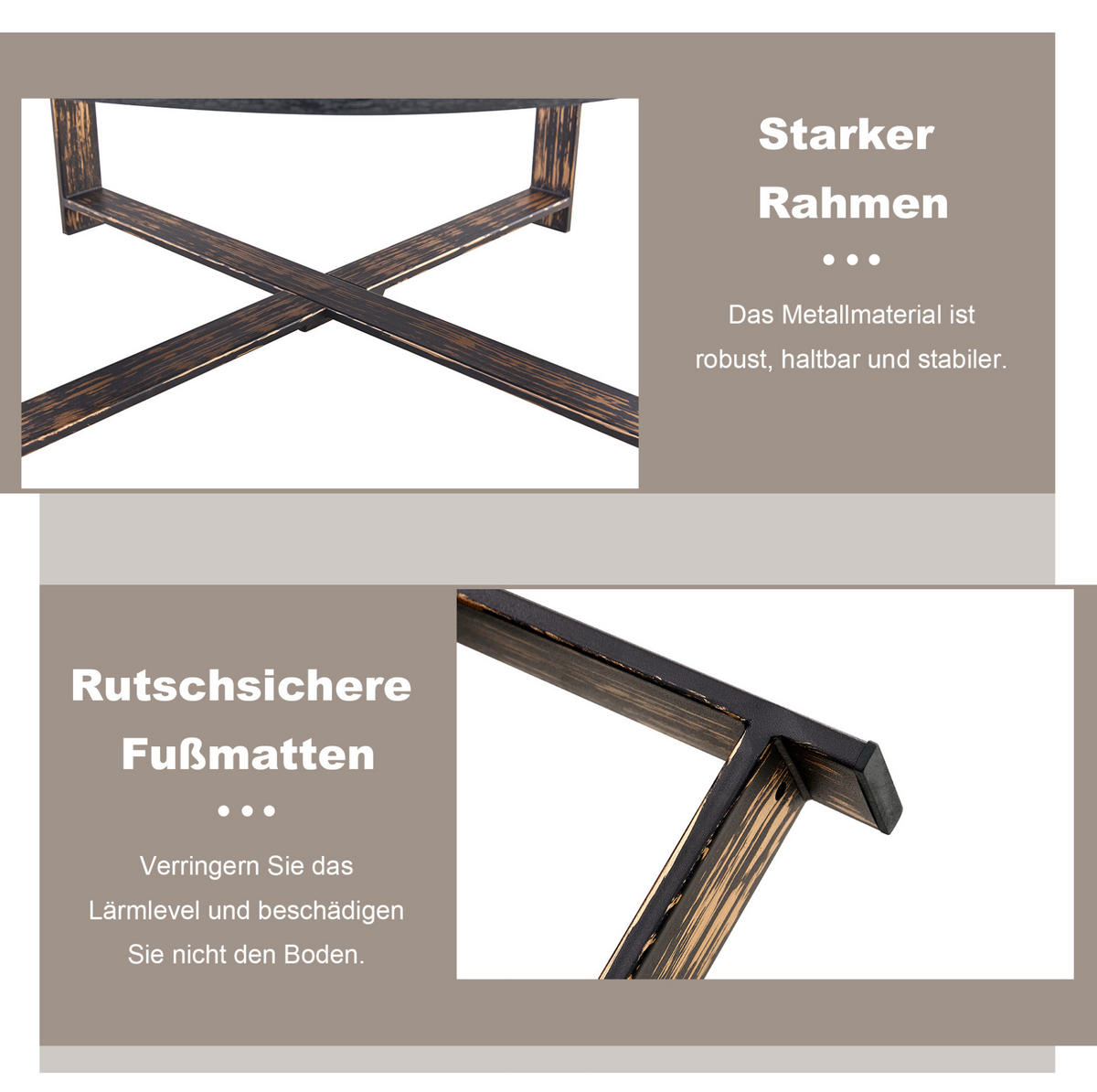 BEISTELLTISCH 68/39 cm in Schwarz mit Holzoptik und Metall-Kreuzgestell - Schwarz, Holzwerkstoff (68/68/39cm) - Flora Grace