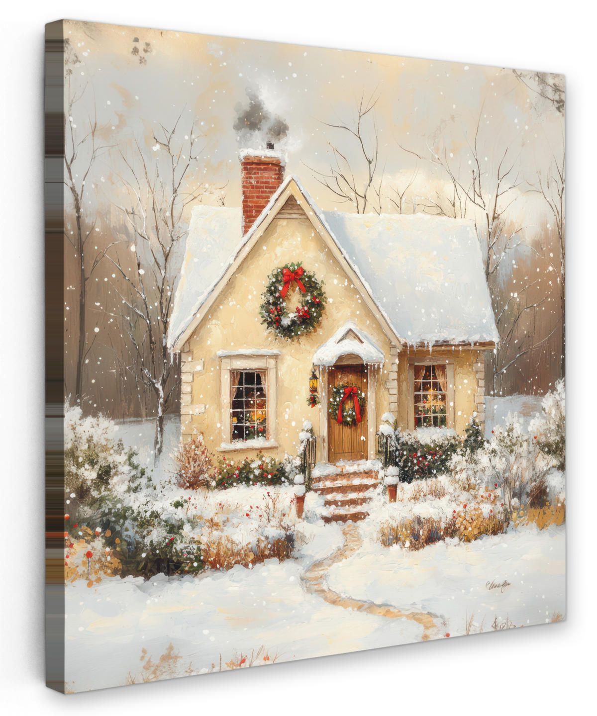 LEINWANDBILD Weihnachten - Zuhause - Winter - Schnee 50x50 cm - Creme, Textil (50/50cm) - MuchoWow