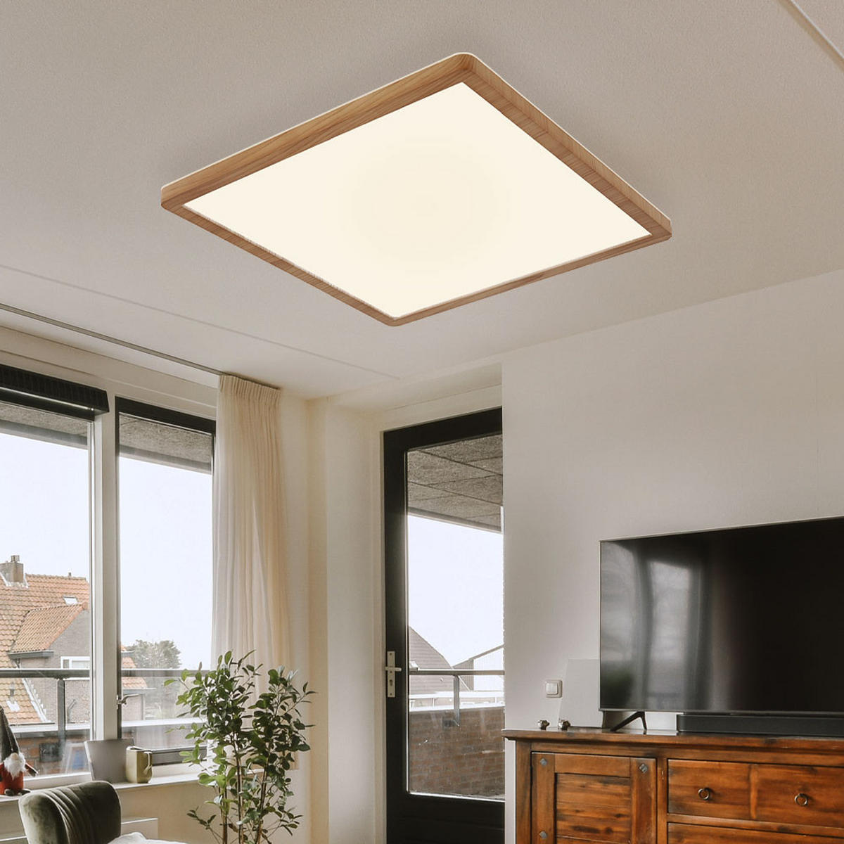 LED DECKENLEUCHTE Holzoptik Braun - Braun, Kunststoff (29.4/29.4/2.5cm) - Globo Lighting