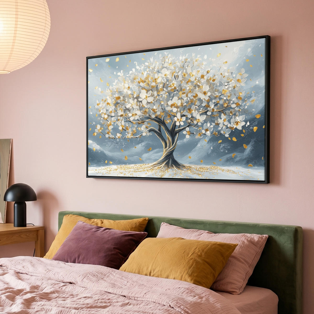 LEINWAND Bilder mit Rahmen - Baum - Winter - Baum des Lebens - Modern - Gold - 140x90 - Goldfarben, Textil (140/90cm) - MuchoWow