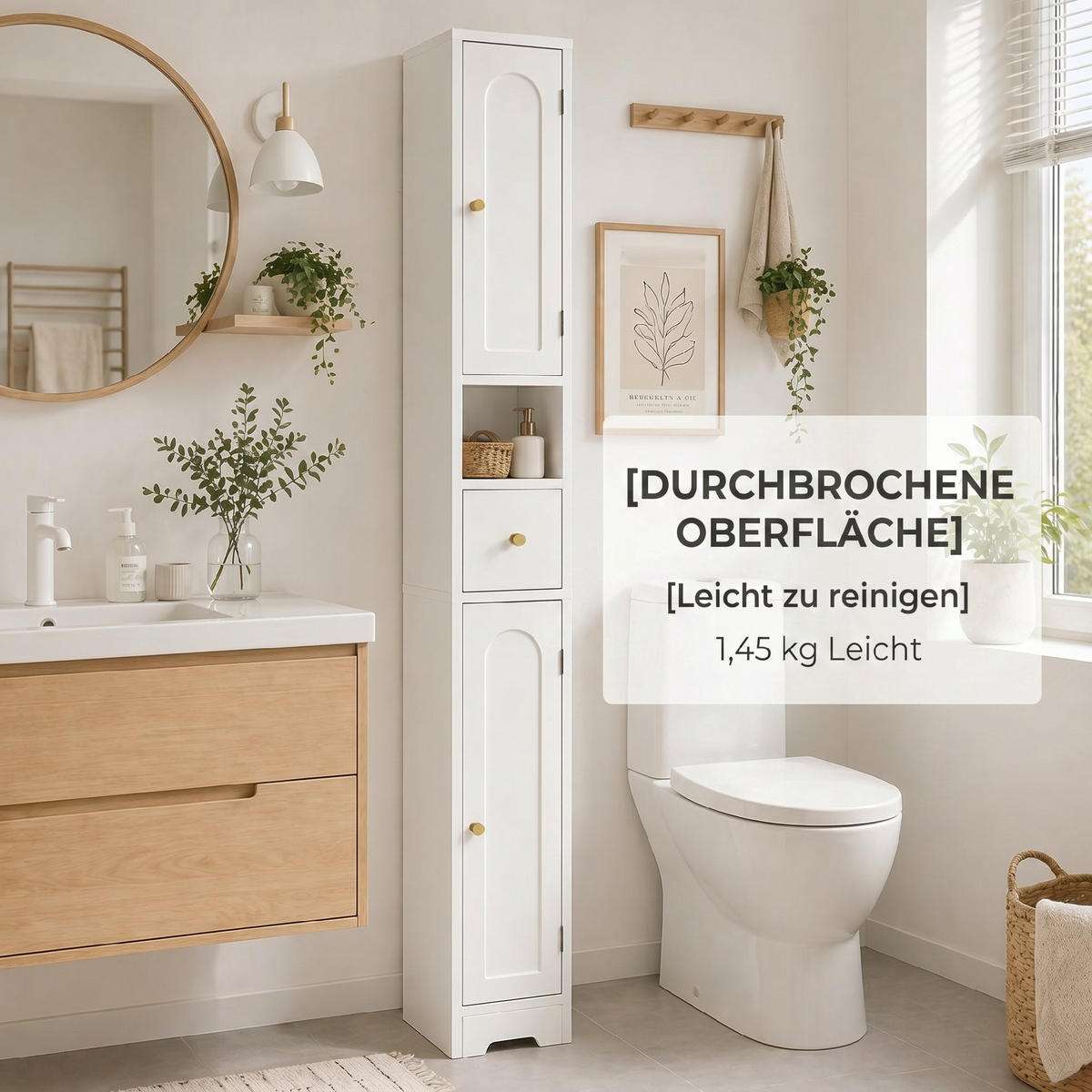 HOCHSCHRANK DE-08532 mit Schublade & gewölbten Türen Weiß - Weiß, Holzwerkstoff (20/185/20cm) - ComfortXL