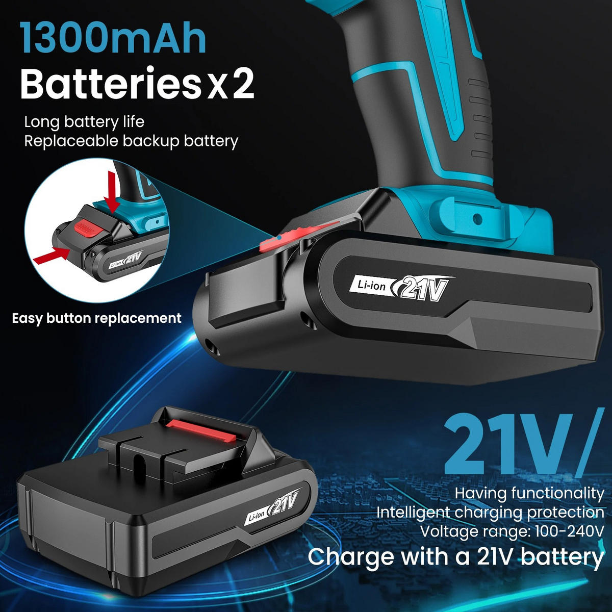 AKKU-SCHLAGBOHRSCHRAUBER 32 Nm 2 Gänge 2 Batterien - Blau, Metall (20/22/11cm) - Kaket