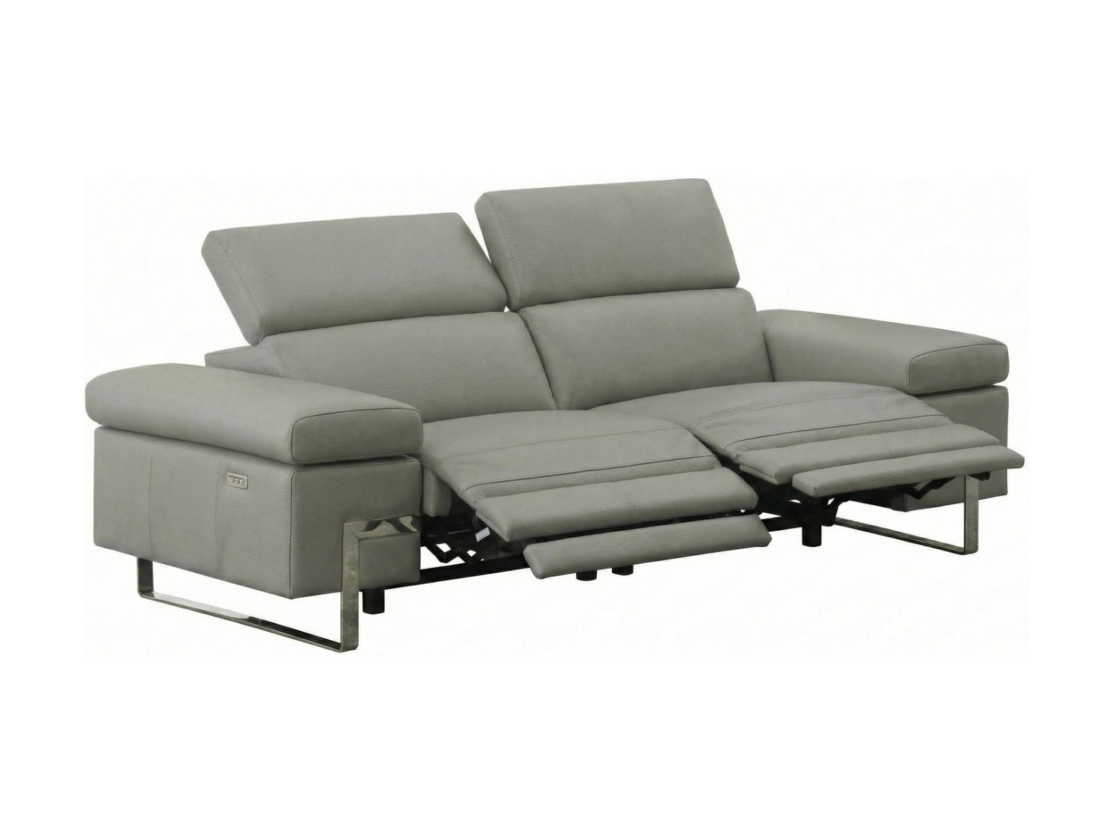 3-SITZER Sofa Opera Echtleder mit 2 x Relaxfunktion Perlgrau - Hellgrau, Leder/Metall (223/75/109cm)
