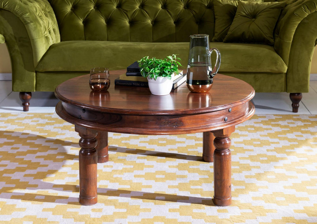 COUCHTISCH rund Akazie 90x90x45 nougat lackiert OXFORD #330 - Dunkelbraun, Holz (90/90/45cm) - Massivmoebel24