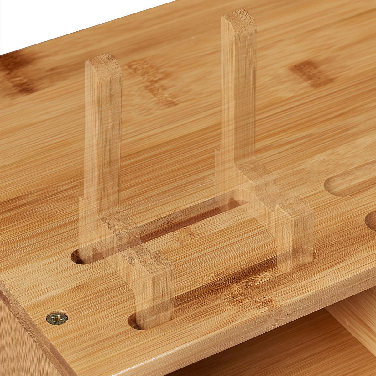 MONITORSTÄNDER Natur Bambus 2-Schubladen - Hellbraun, Holz (23/54/13cm) - Relaxdays