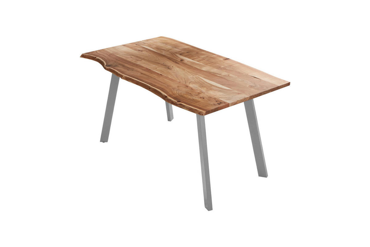 ESSTISCH LAXMI - Beige/Silberfarben, Holz/Metall (80/140/77cm) - SAM