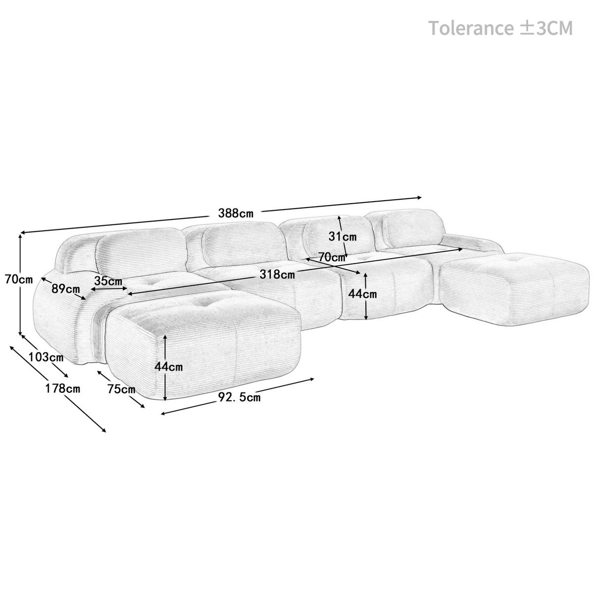 ECKSOFA 388/178/75 cm braun aus Cordstoff montagefrei mit ergonomischer Polsterung - Braun, Textil (178/388cm) - OKWISH