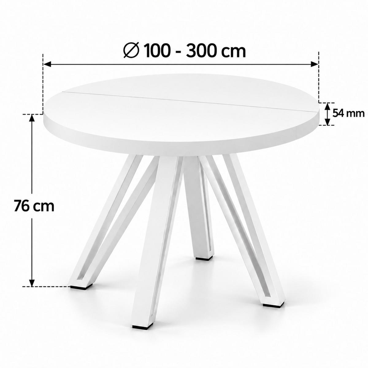 ESSTISCH rund ausziehbar 100/300/76 cm, Weiß, 54 cm Tischplatte + Industrial Metallgestell Weiß - Weiß, Holzwerkstoff/Metall (100/300/76cm) - Damale Möbel