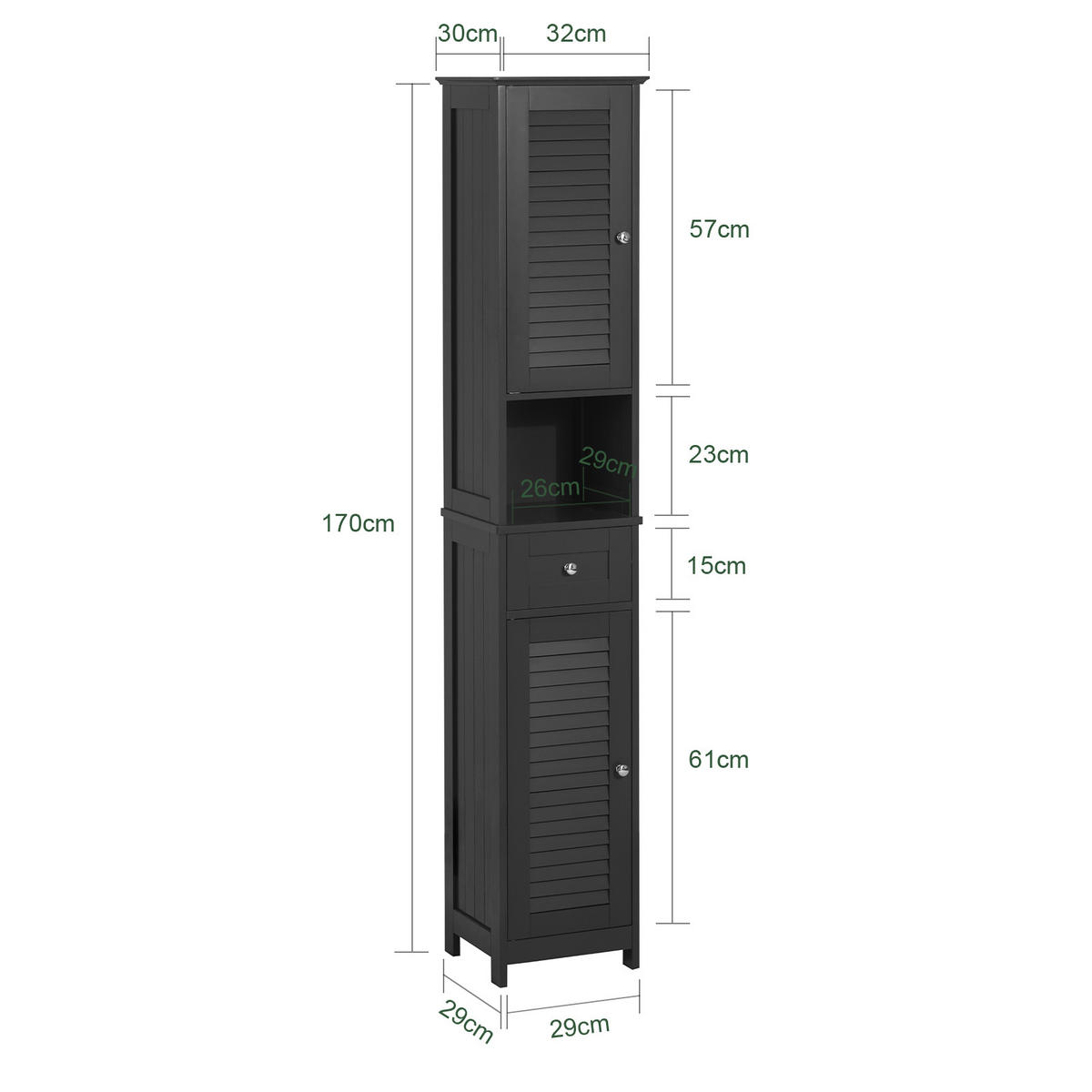 HOCHSCHRANK Dunkelgrau - Grau, Holzwerkstoff (32/170/30cm) - SoBuy