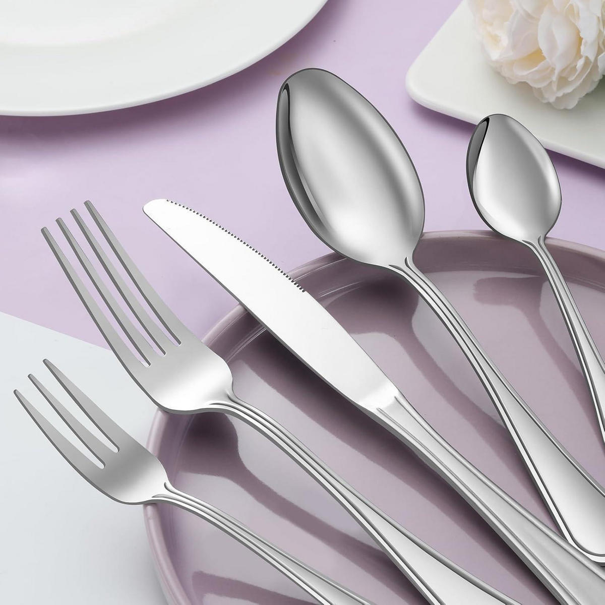 BESTECKSET 60-teilig für 12 Personen Edelstahl Hochglanzpoliert - Silberfarben, Metall
