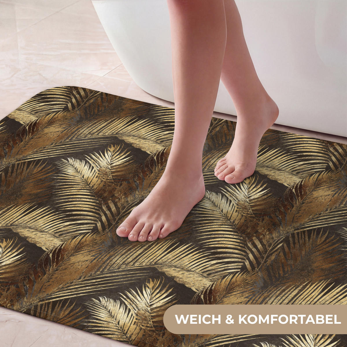 KOUPELNOVÁ PŘEDLOŽKA Tropical - Listy - zlaté 120x60 cm - zlatá, textil/plast (120/60cm)