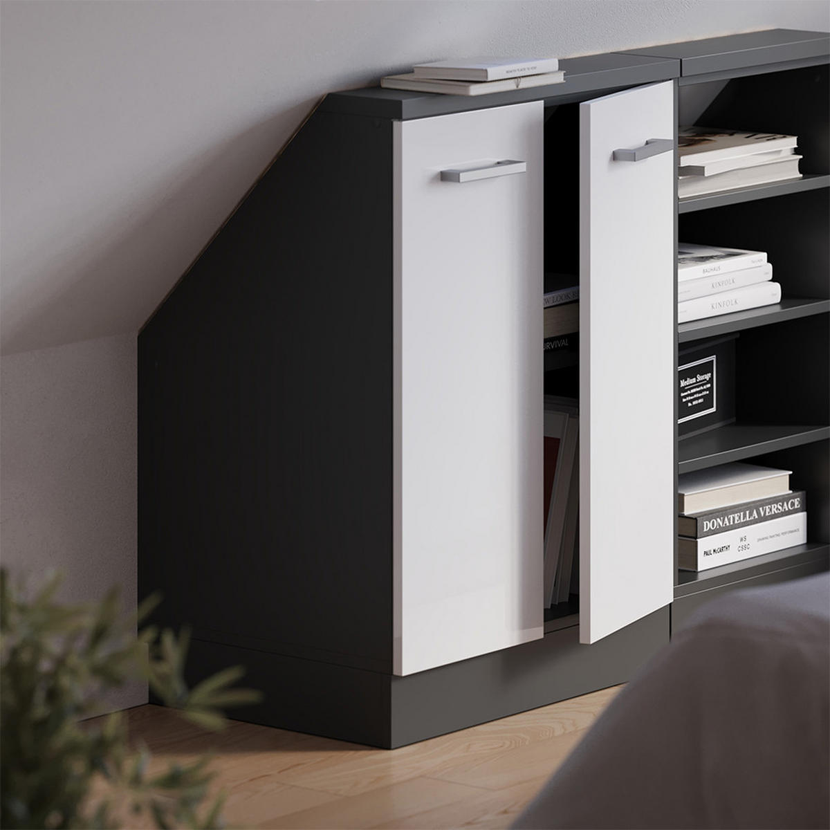 DACHSCHRÄGENSCHRANK Rion Weiß Hochglanz mit 2 Türen - Weiß Hochglanz, Holzwerkstoff (60/81.6/46cm) - Vicco