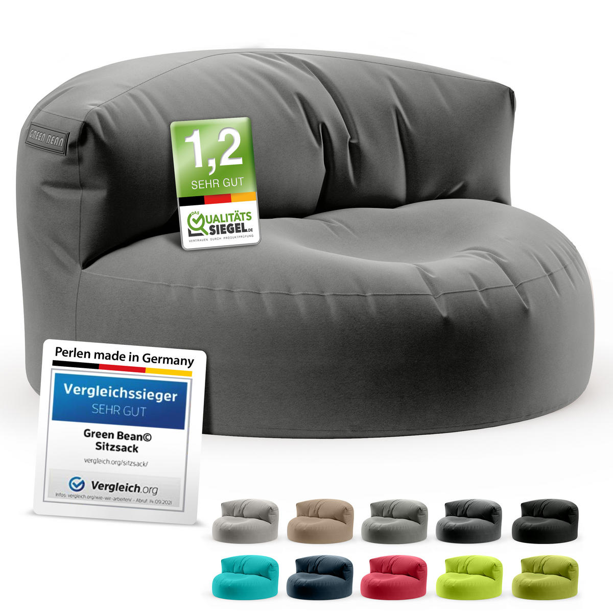 INDOOR OUTDOOR SITZSACK Lounge Sofa - Anthrazit, Textil (90/50/50cm) - Green Bean