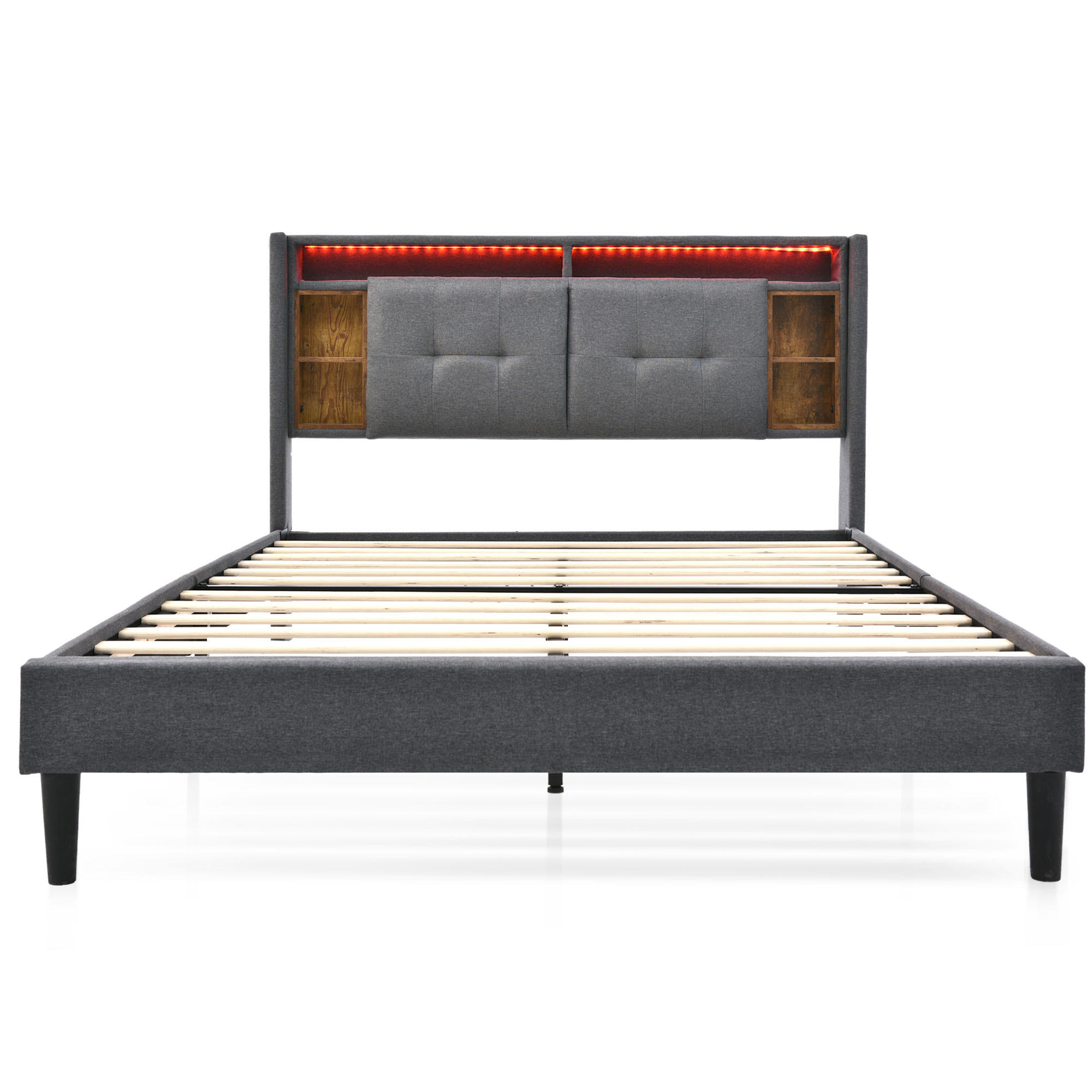 POLSTERBETT 160/200 cm in Grau mit Stauraum-Kopfteil, LED, USB und Steckdosen Leinen - Schwarz/Grau, Holzwerkstoff/Textil (160/200cm) - STILVORA