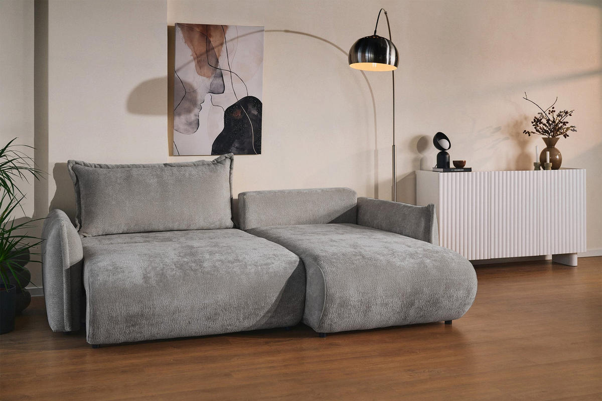 ROHOVÁ SEDAČKA Cushi, pravý roh, šedá žinylka - šedá/černá, textil/plast (183/252cm) - Selsey