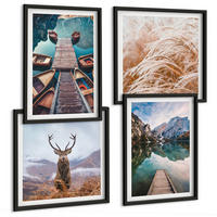 BILDER SET 4er Set - 50x50 cm & 40x60 cm Schwarzer Rahmen - Seeboote Hirsche Berge - Schwarz, Kunststoff (50/50cm) - TULUP