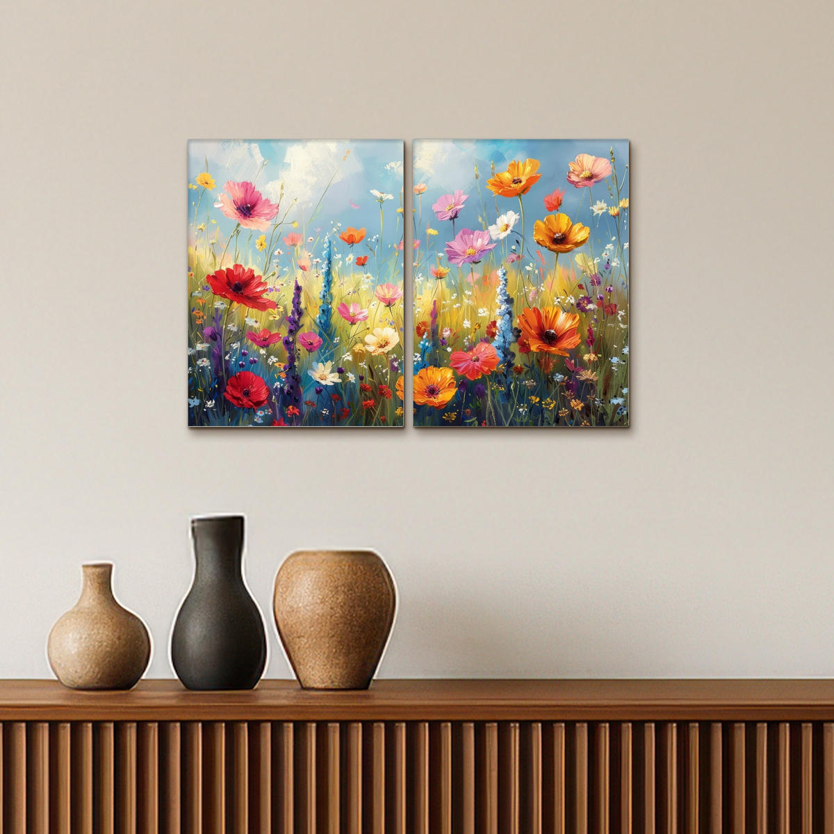 LEINWANDBILD 2er Set Blumen - Frühling - Farbenfroh - Sommerlich 60x40 cm - Orange, Textil (60/40cm) - MuchoWow