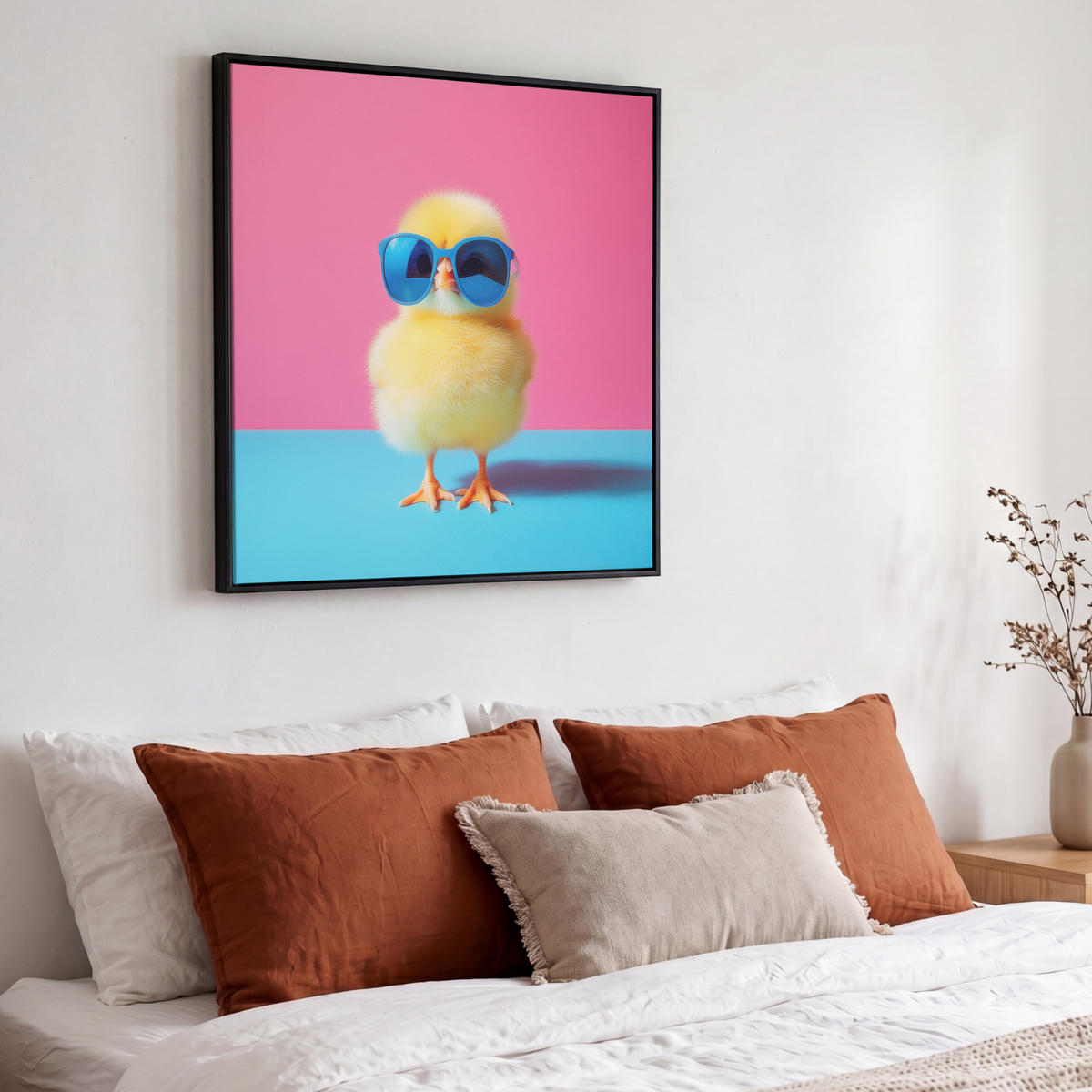LEINWAND Bilder mit Rahmen - Chick - Sonnenbrille - Blau - 50x50 - Pink, Textil (50/50cm) - MuchoWow