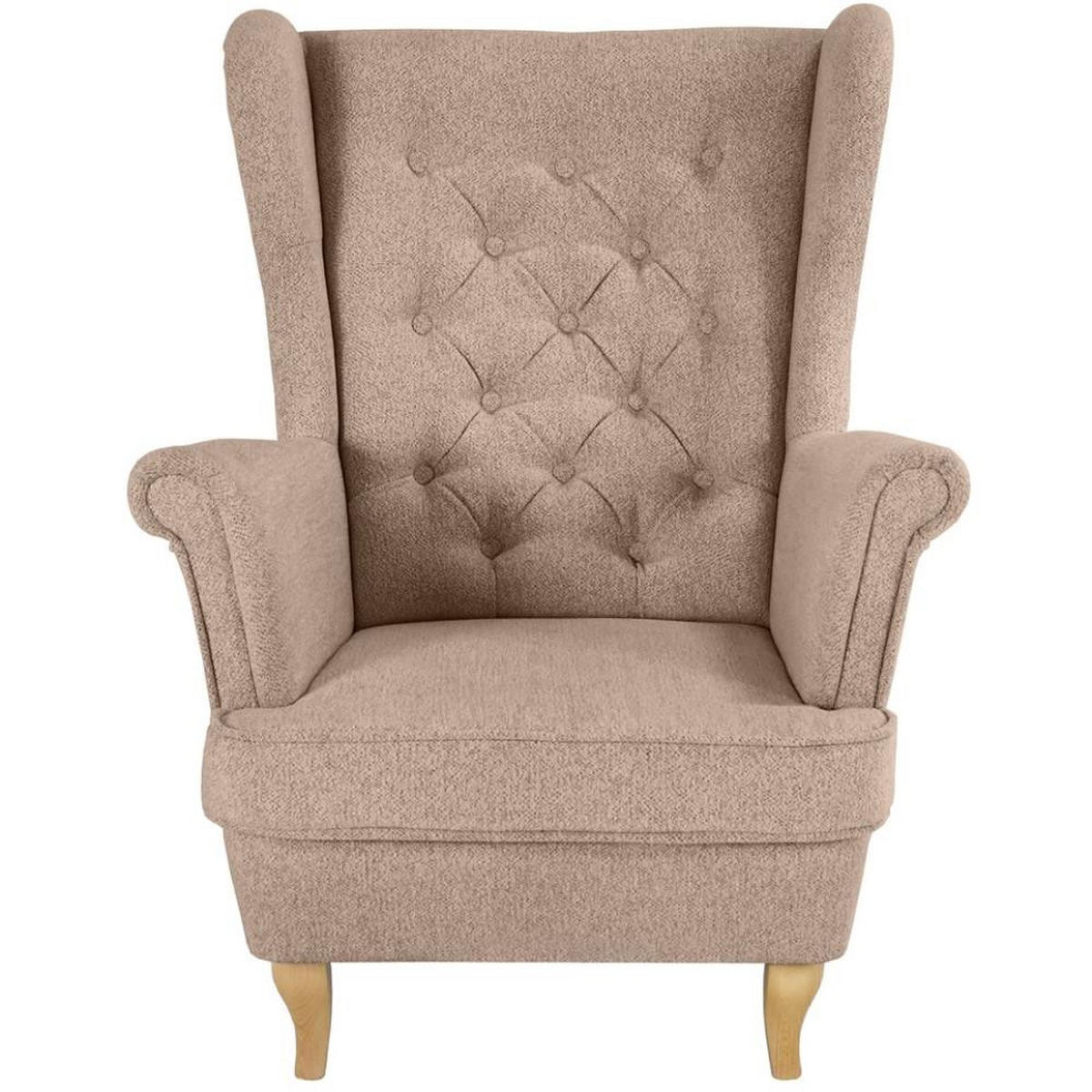 CHESTERFIELD-SESSEL Falco hellbraun mit Buche Holzbeinen - Hellbraun, Holz/Textil (82/102/92cm) - Beautysofa