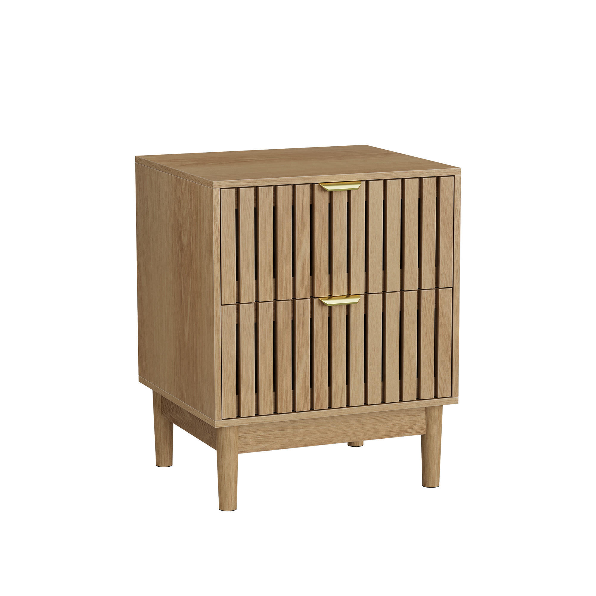 NACHTTISCH aus MDF 45x39x56,5 cm Eiche mit 2 Schubladen und Ablagefach in Lamellenoptik - Nussbaumfarben, Holzwerkstoff (45/56.5/39cm) - Modfu