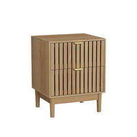 NACHTTISCH aus MDF 45x39x56,5 cm Eiche mit 2 Schubladen und Ablagefach in Lamellenoptik - Nussbaumfarben, Holzwerkstoff (45/56.5/39cm) - Modfu