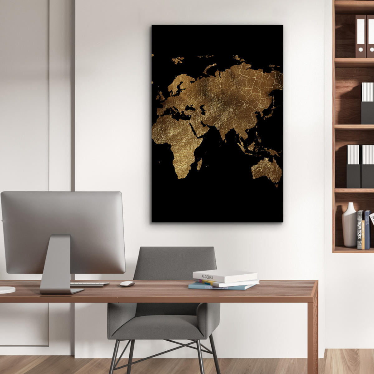 METALLBILD Weltkarte - Gold - Luxus - Erde - Schwarz 60x90 cm - Goldfarben, Metall (60/90cm) - MuchoWow