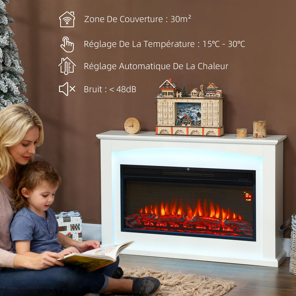 ELEKTROKAMIN DE-17067 1000/2000 W mit 5 Helligkeiten Weiß - Weiß, Holzwerkstoff (121/77/25cm) - ComfortXL