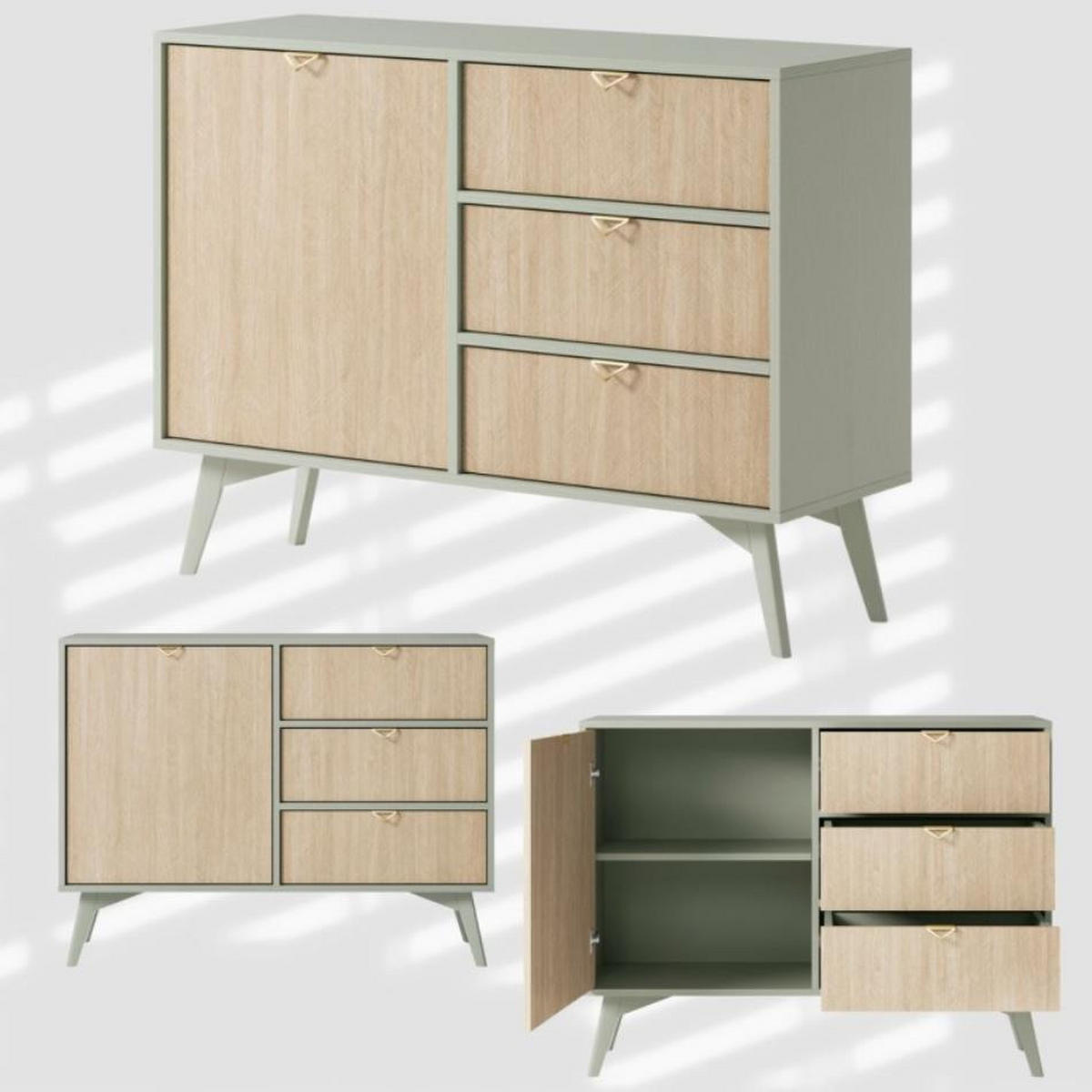 KOMMODE Firr, Eukalyptus mit 3 Schubladen - Eukalyptusholzfarben, Holzwerkstoff (106/80/38cm) - Bettso