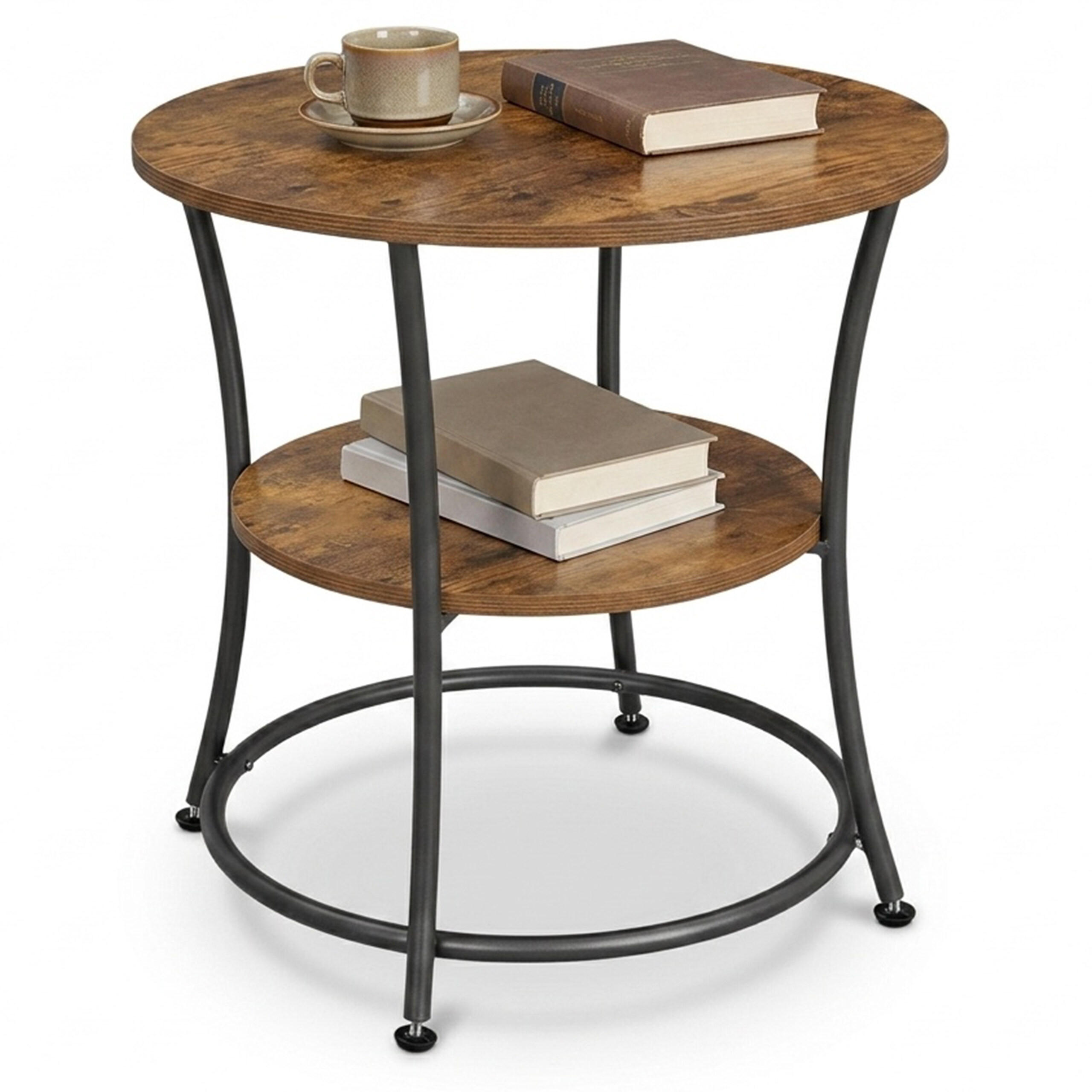 BEISTELLTISCH Vintagebraun Schwarz rund 2 Ablagen 55x55 cm - Dunkelbraun, Holzwerkstoff/Metall (55/55/55cm) - Relaxdays