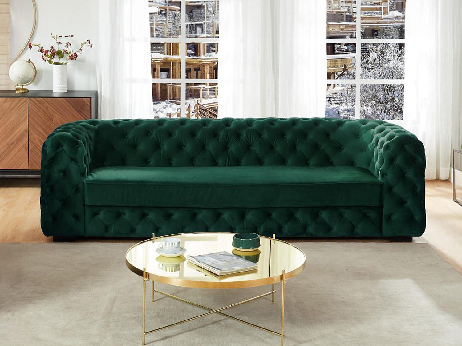 Thumbnail - Vente-Unique Sofa, Grün, Textil, Uni, 3-Sitzer, 237x68x97 cm, Wohnzimmer, Sofas & Couches, Sofas, Chesterfield Sofas
