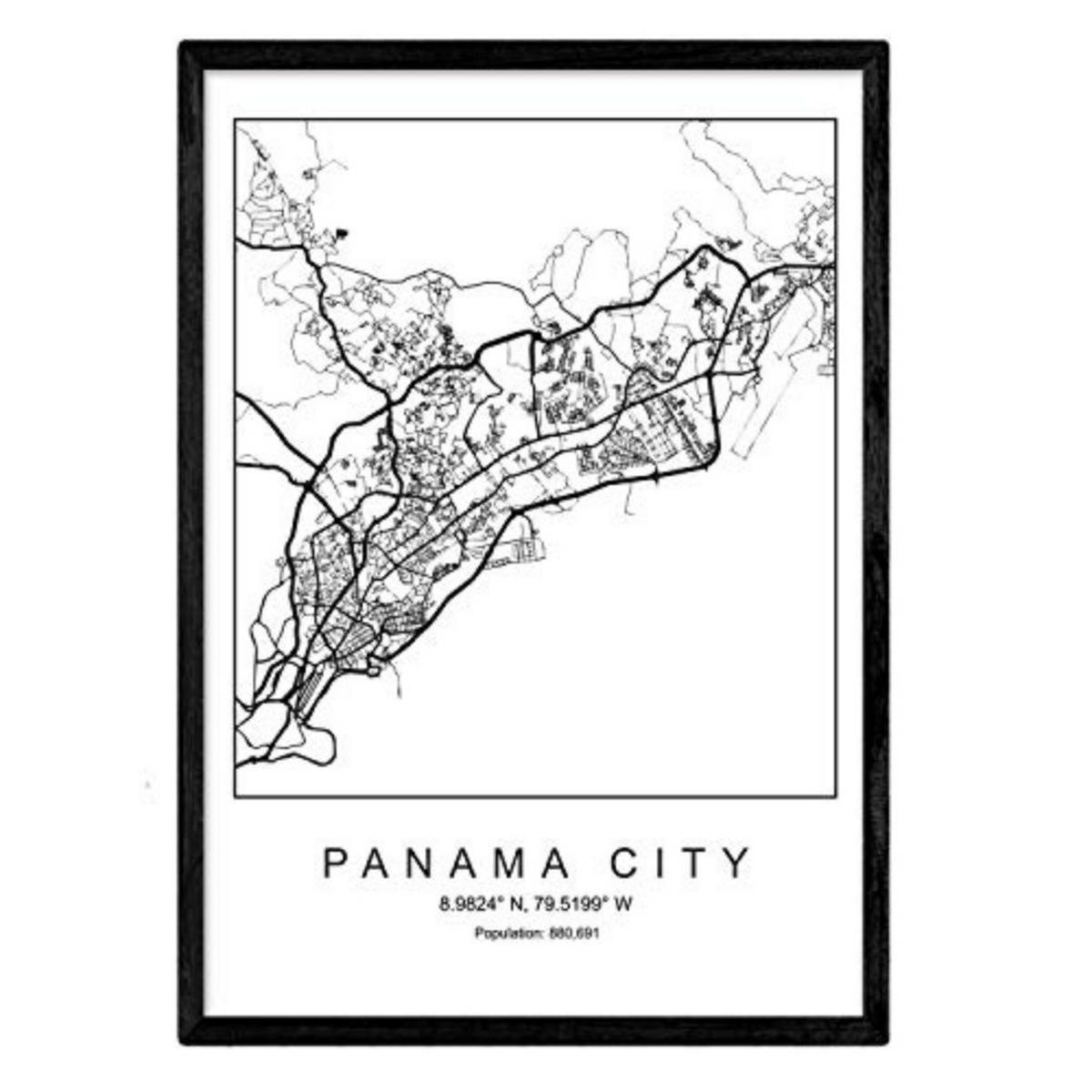 POSTER Panama City Nordic-Stil A4 Schwarzer Rahmen - Schwarz, Papier (29.7/5/21cm) - Nacnic